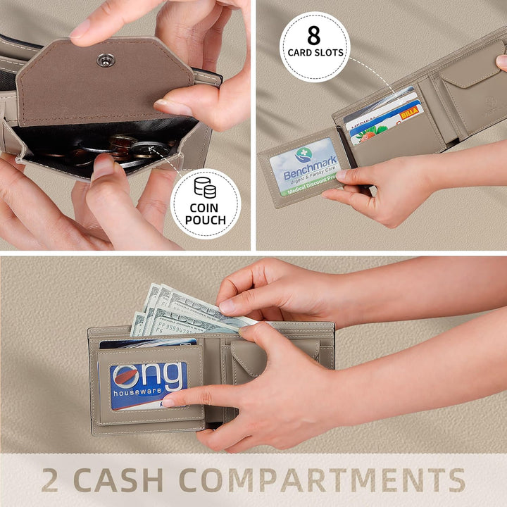 VISOUL Leder Geldbörse Herren mit ID-Fenster/Münzfach & RFID Schutz I Echtleder Geldbeutel für Männe