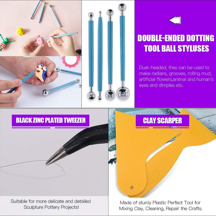 Swpeet Modelliermasse Modellierwerkzeug-Set, Malpinsel, Holz-Punktierwerkzeuge, Ball-Stylus-Werkzeug