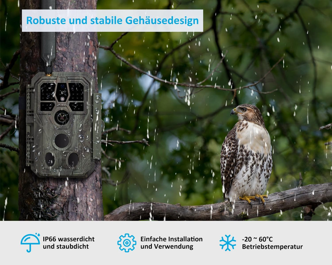 GardePro X50 4G LTE Wildkamera mit SIM-Karte und App, 32MP 1296P H.265 Video, No Glow Nachtsicht Bew