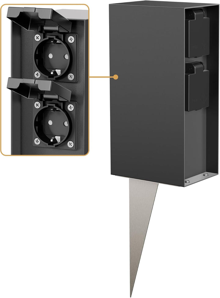 ledscom.de Garten-Steckdosen-Säule POMI mit Erdspiess für aussen, IP44, 4-Fach, anthrazit, eckig, 23