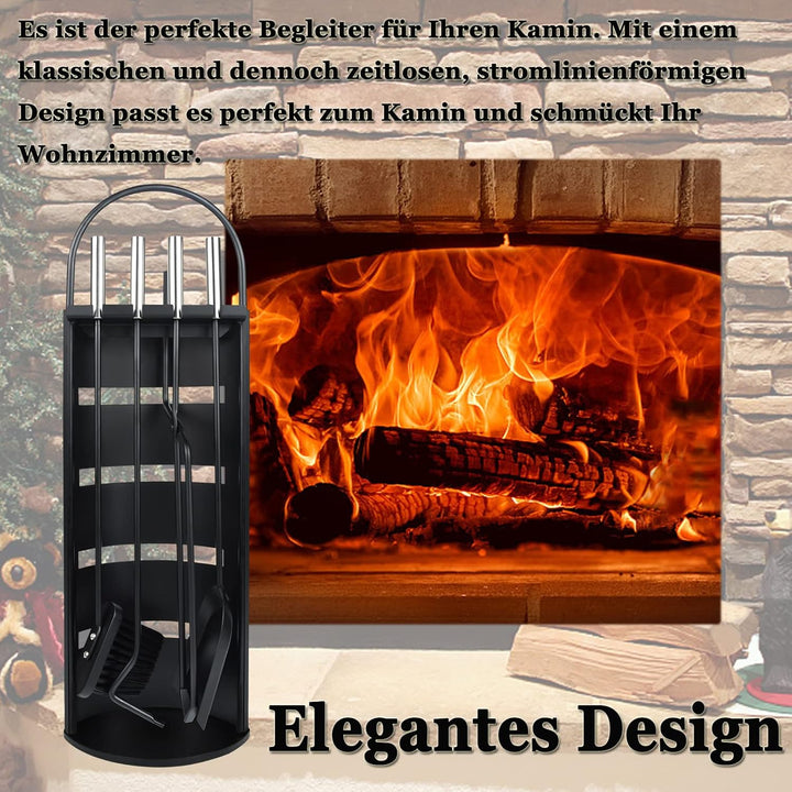 Yznahre Edelstahl Kaminbesteck Set 5 TLG, Modern Kamingarnitur Kaminwerkzeug mit StÀnder, Besen, Zan