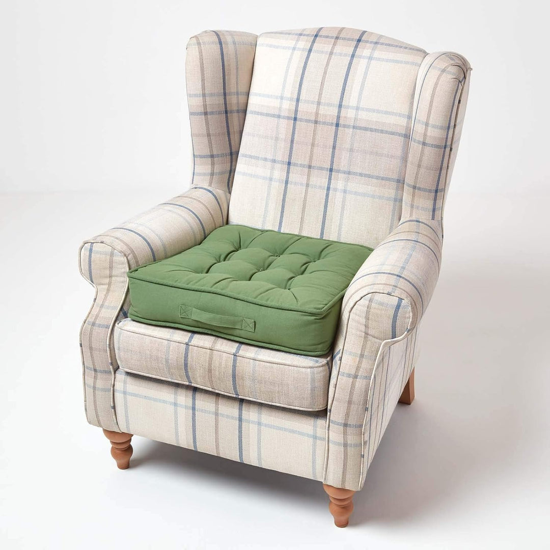 Homescapes Dickes Sitzkissen 50x50 cm grün, 10 cm hohe Sesselauflage/Sitzerhöhung mit Baumwoll-Bezug