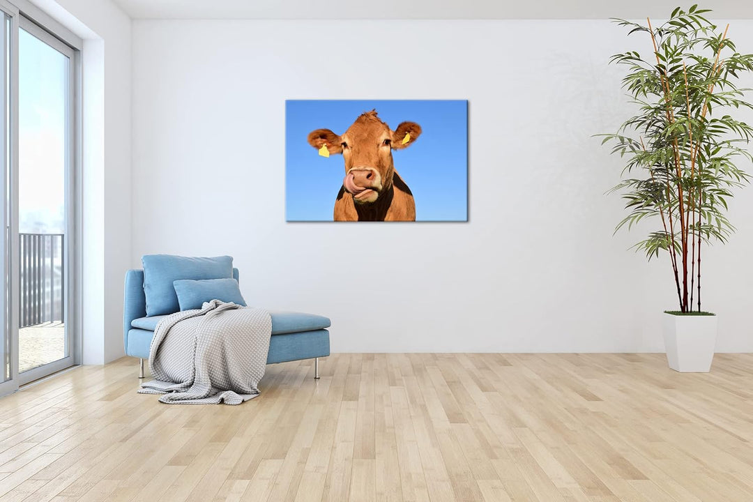 deyoli lustige Kuh Format:90x60 cm als Leinwandbild, Motiv fertig gerahmt auf Echtholzrahmen, Hochwe