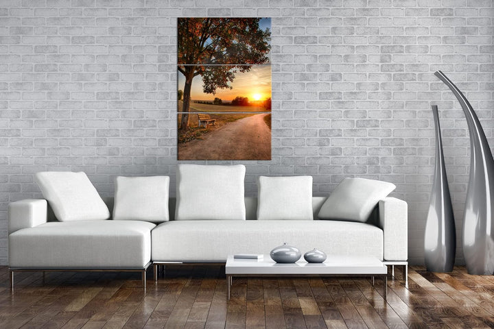 deyoli Spazierweg am Abend Format: 3-teilig 120x80 als Leinwand, Motiv fertig gerahmt auf Echtholzra