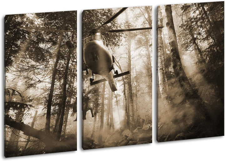 deyoli Rettungshubschrauber bei Waldbrand Format: 3-teilig 120x80 Effekt: Sepia als Leinwand, Motiv