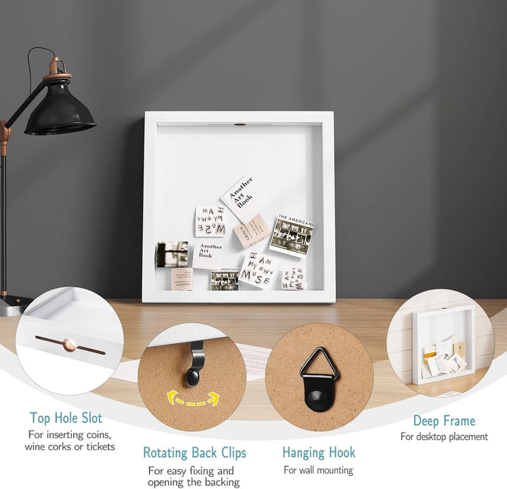 EUGAD 3D Bilderrahmen zum Befüllen, Objektrahmen Spardose 30x30 cm, tiefer Rahmen für Objekte bis 3