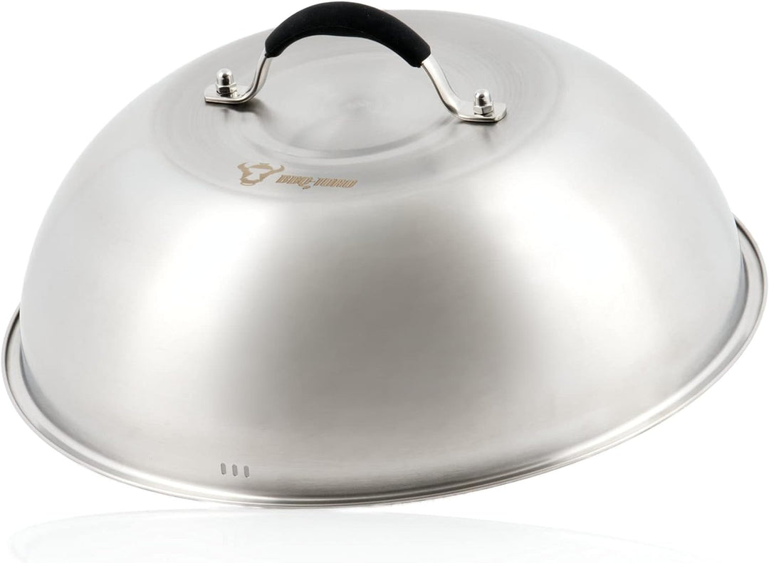 BBQ-Toro Edelstahl Wärmeglocke mit Gusseisen Fleischbeschwerer | Ø 31,5 cm | Burger Glocke mit Fleis