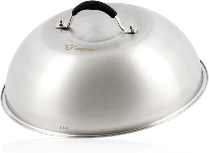 BBQ-Toro Edelstahl Wärmeglocke mit Gusseisen Fleischbeschwerer | Ø 31,5 cm | Burger Glocke mit Fleis