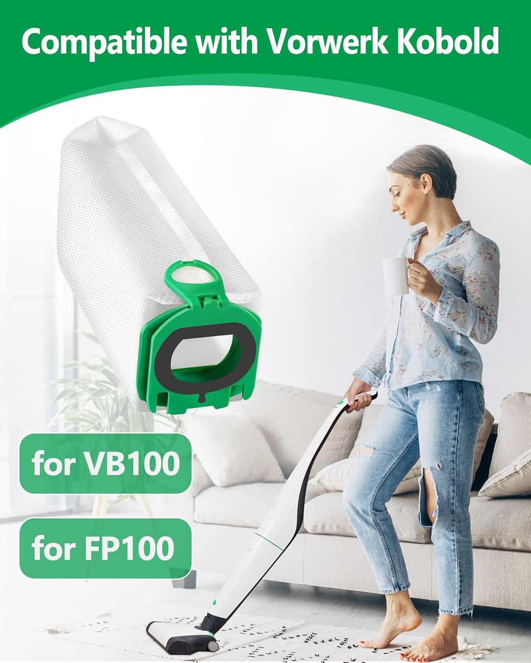 ROMIVO 12 StĂźck Staubsaugerbeutel kompatibel mit Vorwerk Kobold VB100 FP100 VB 100 FP 100, Premium F