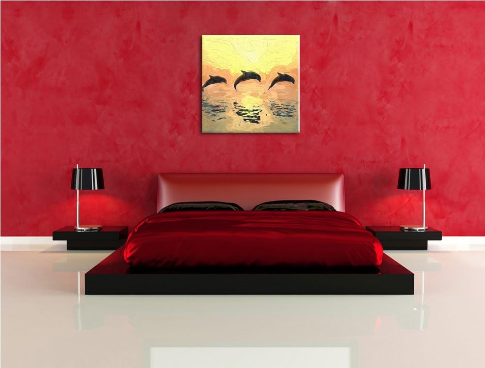 Flinke Delfine beim Springen als Leinwandbild | Grösse: 70x70 cm | Wandbild | Kunstdruck | fertig be