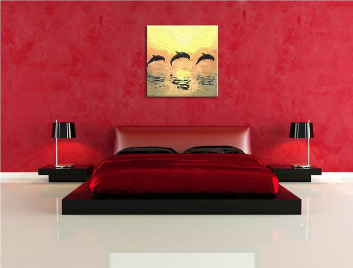 Flinke Delfine beim Springen als Leinwandbild | Grösse: 70x70 cm | Wandbild | Kunstdruck | fertig be