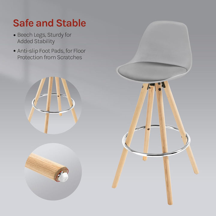 WOLTU® BH45gr-2 2 x Barhocker 2er Set Barstuhl aus Kunststoff Holzgestell mit Lehne + Fussstütze Des