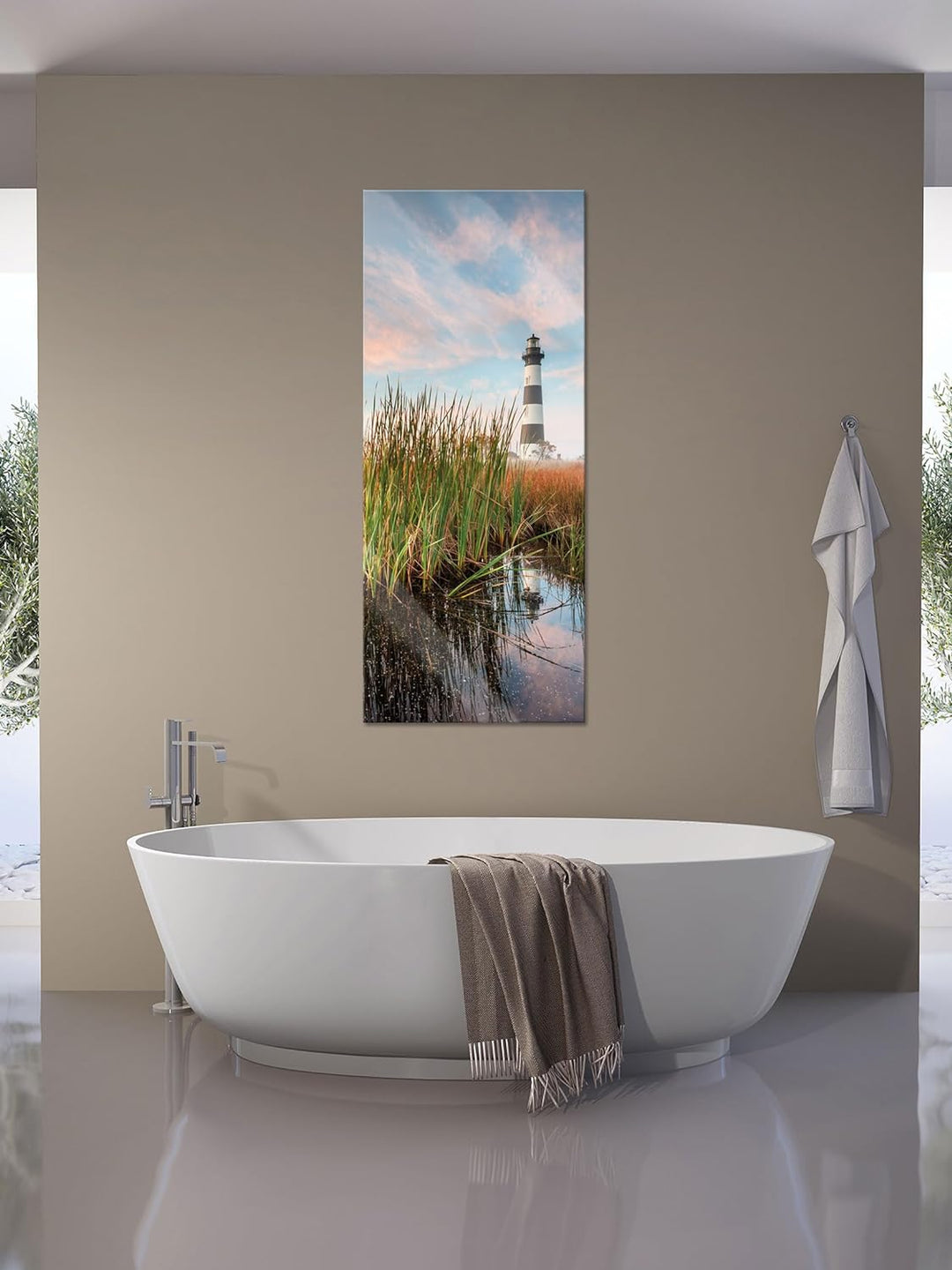 Glasbild Panorama | Wandbild aus Echtglas | Leuchtturm | 100x40 cm | inkl. Aufhängung und Abstandsha