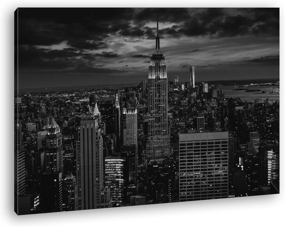 deyoli New York bei Nacht Format: 80x60 Effekt: Schwarz/Weiss als Leinwand, Motiv fertig gerahmt auf