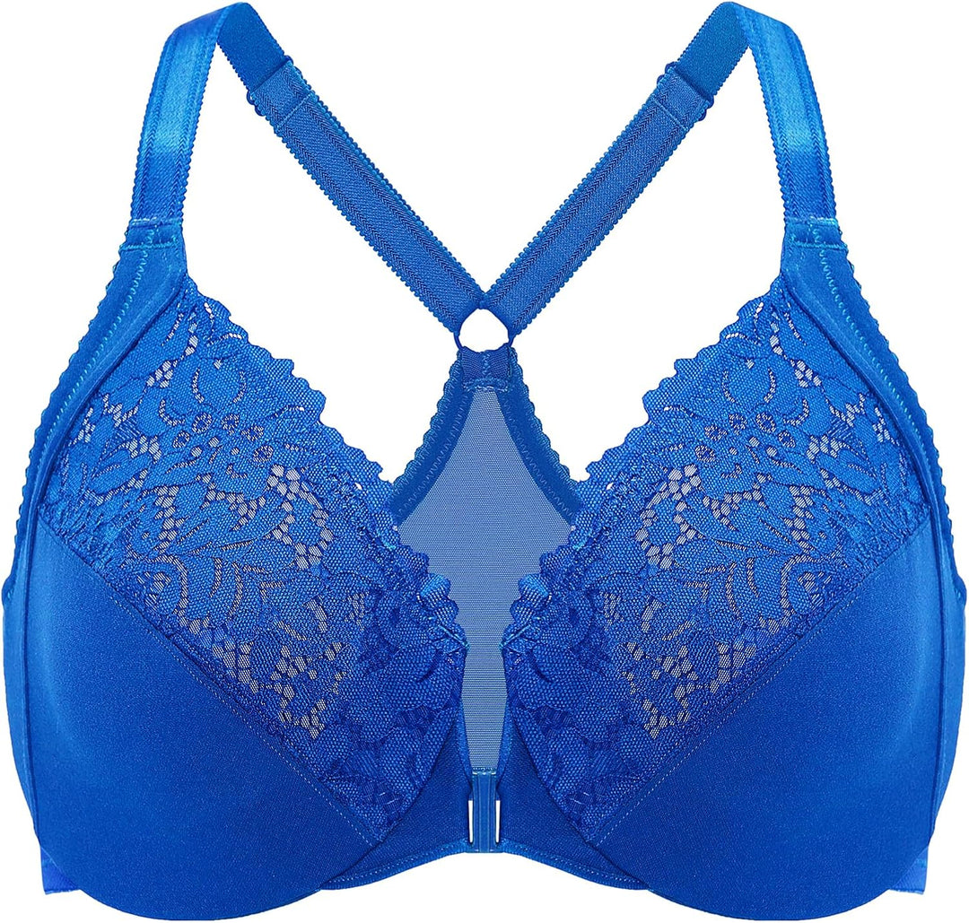 DELIMIRA Damen Vorderverschluss BH Grosse Brüste Starker Halt mit Bügel Spitzen BHS Vollständige Abd