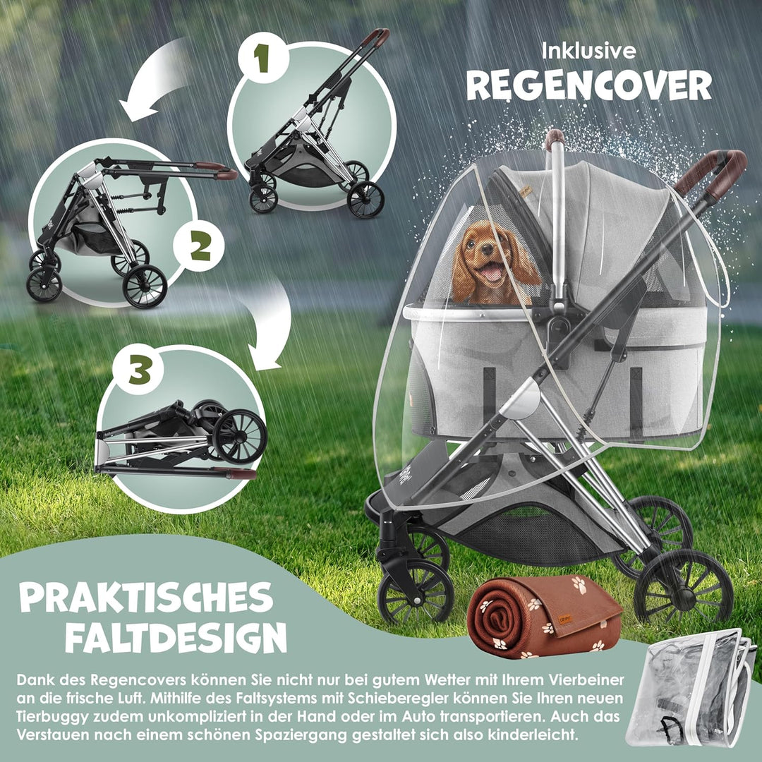 LOVPETยฎ Hundewagen 3in1 Hundebuggy Hundebox Transporttasche 360ยฐ Grosse Rรคder Faltbar klappbar Haust