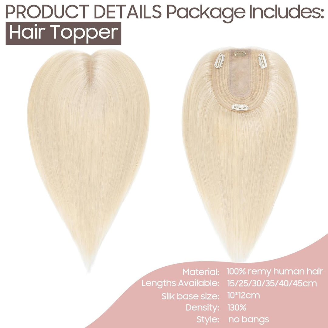 Silk-co Hair Topper Echthaar, 10x12cm Basis Toupet Damen, Haartopper Echthaar mit Remy Seide Basis,