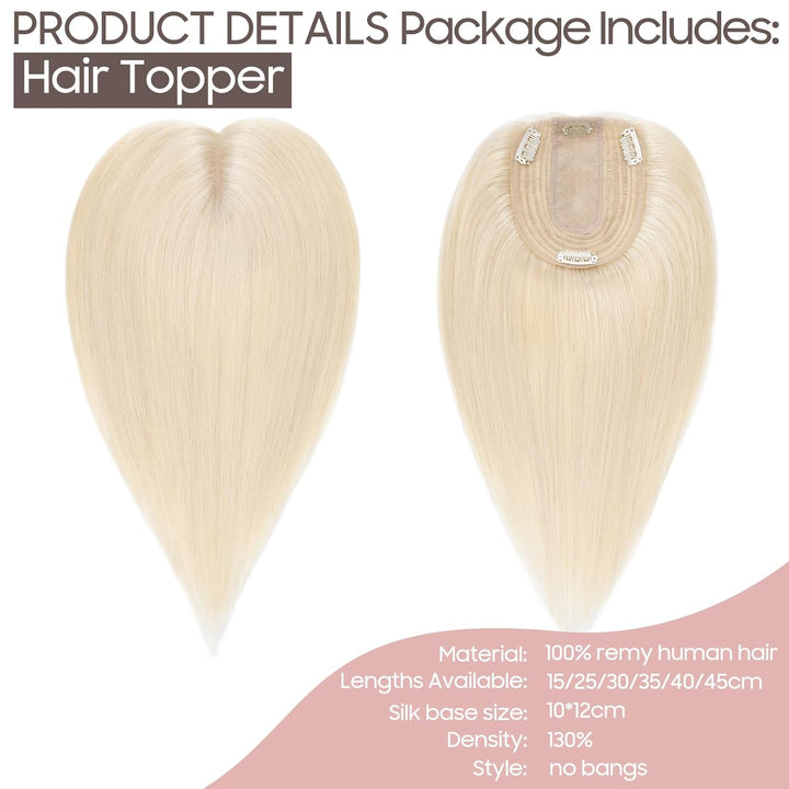 Silk-co Hair Topper Echthaar, 10x12cm Basis Toupet Damen, Haartopper Echthaar mit Remy Seide Basis,