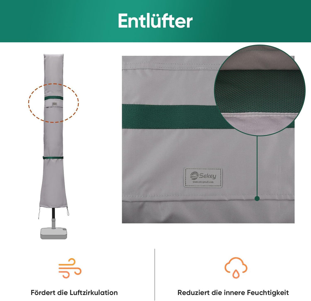 Sekey Sonnenschirm Schutzhülle mit Stab, Abdeckhauben für Ø 350cm / 200x300cm Gartenschirm mit Belüf