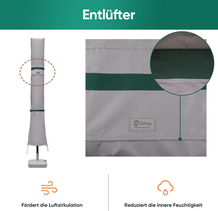 Sekey Sonnenschirm Schutzhülle mit Stab, Abdeckhauben für Ø 350cm / 200x300cm Gartenschirm mit Belüf