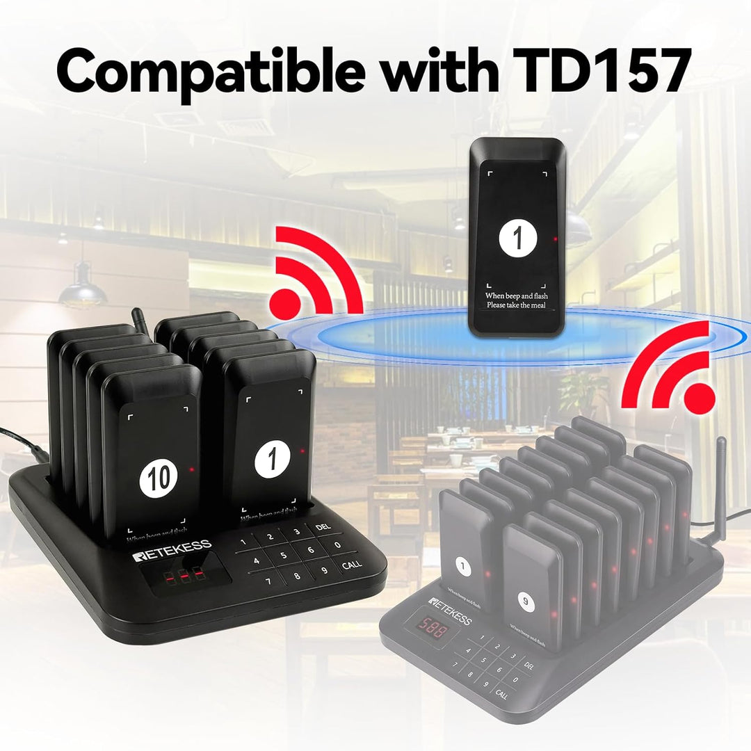 Retekess TD157 Pager Rufsystem, 400M Restaurant Pager, 2 Rufmodi, mit Vibration, Gruppenruf mit Eine