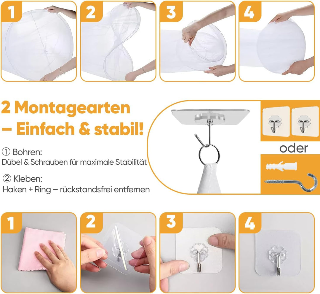 Sekey XXL Moskitonetz Doppelbett Rund, Mückennetz Bett Feinmaschig Mesh, Insektennetz für Innen und