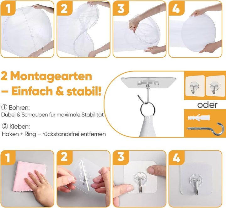 Sekey XXL Moskitonetz Doppelbett Rund, Mückennetz Bett Feinmaschig Mesh, Insektennetz für Innen und