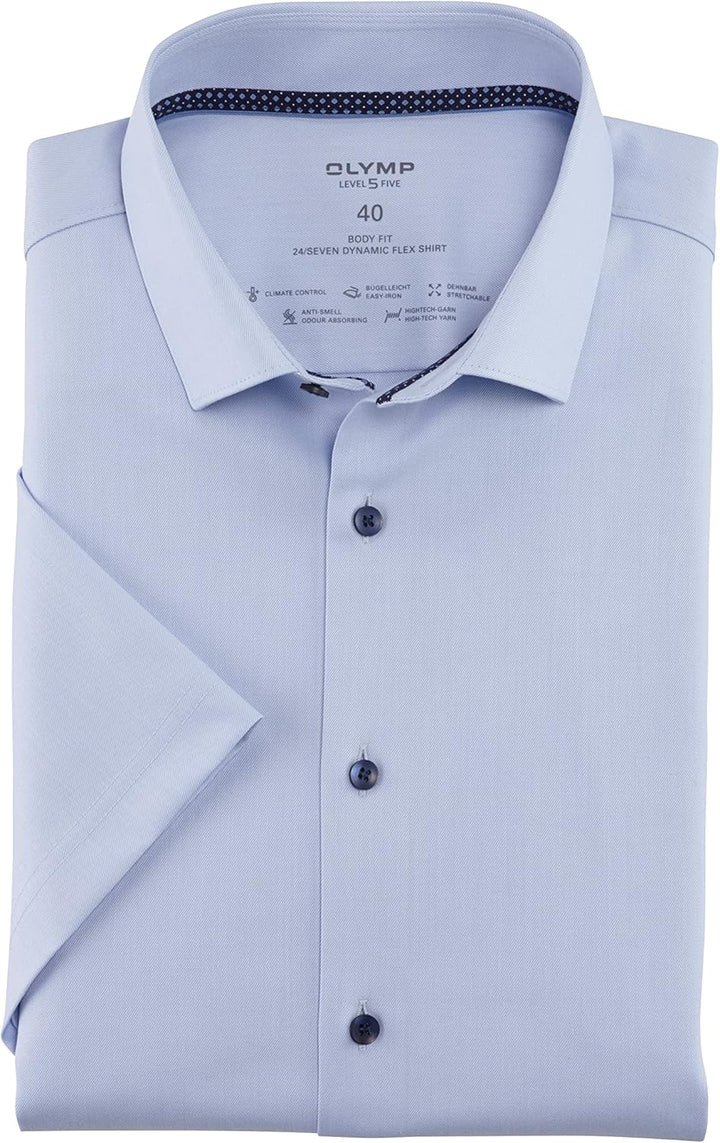 OLYMP Herren Businesshemd Kurzarm Level Five 24/Seven,Twill,Body fit,Modern Kent 37 Bleu 11, 37 Bleu