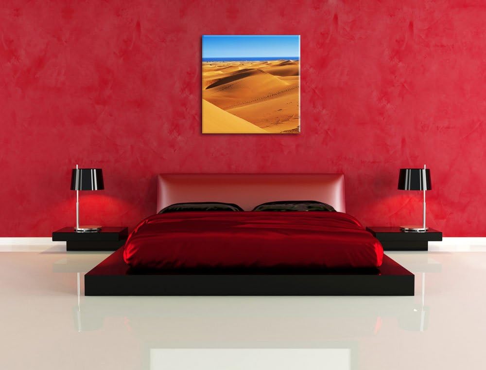 Pixxprint Wüste am Meer, Format: 70x70 auf Leinwand, XXL riesige Bilder fertig gerahmt mit Keilrahme