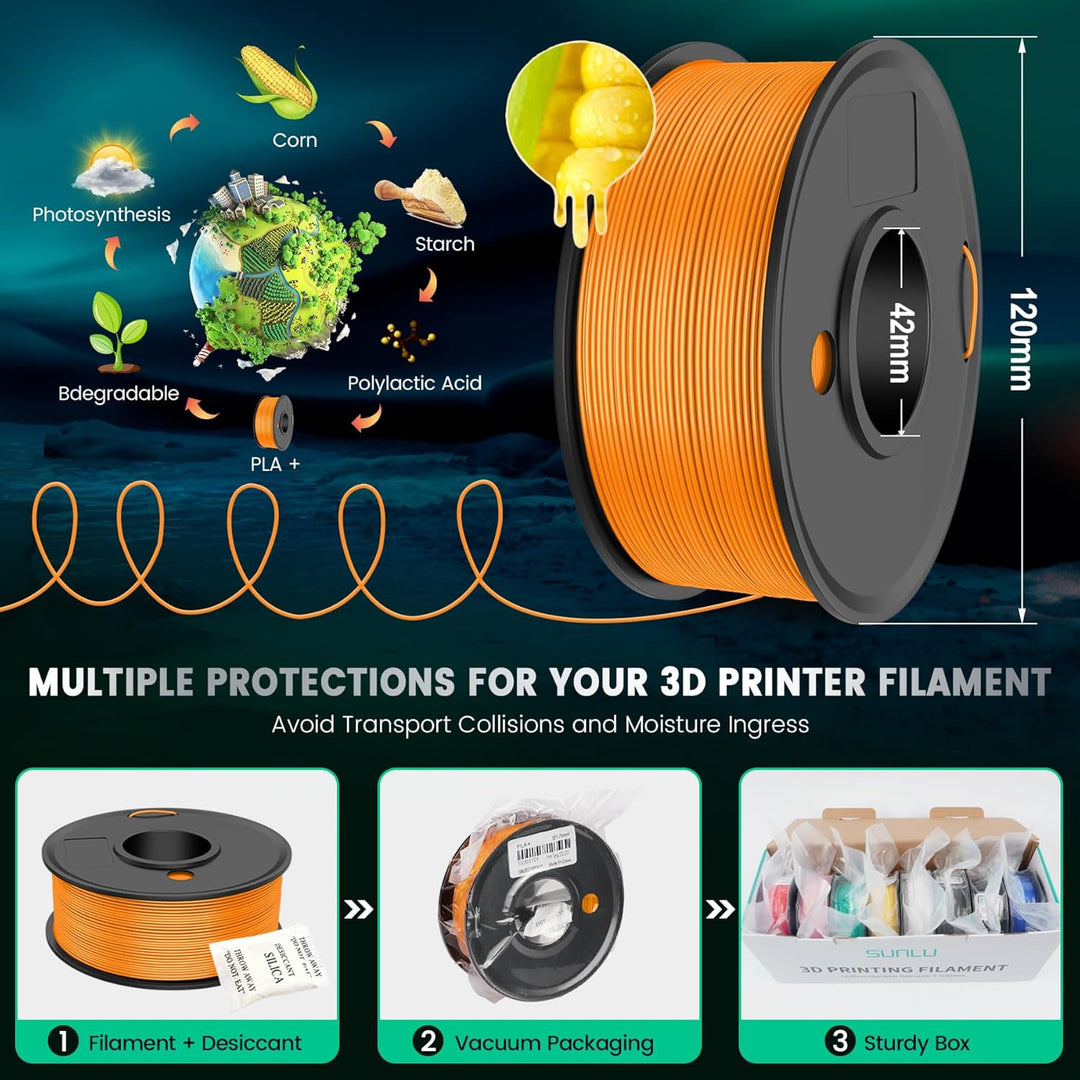 SUNLU PLA+ 3D-Druckerfilament 8er-Pack, PLA PLUS Filament 1,75 mm, 0,25 kg Spule, 8 Farben, Schwarz
