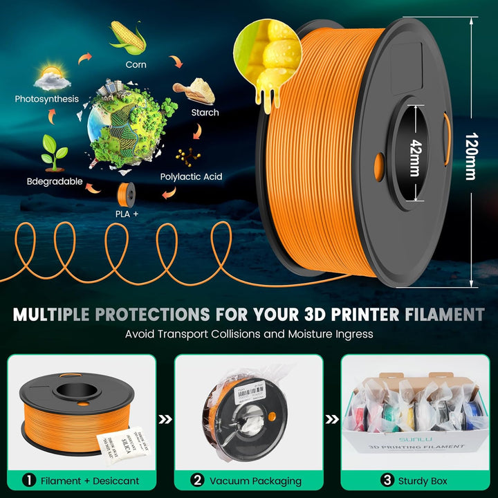 SUNLU PLA+ 3D-Druckerfilament 8er-Pack, PLA PLUS Filament 1,75 mm, 0,25 kg Spule, 8 Farben, Schwarz