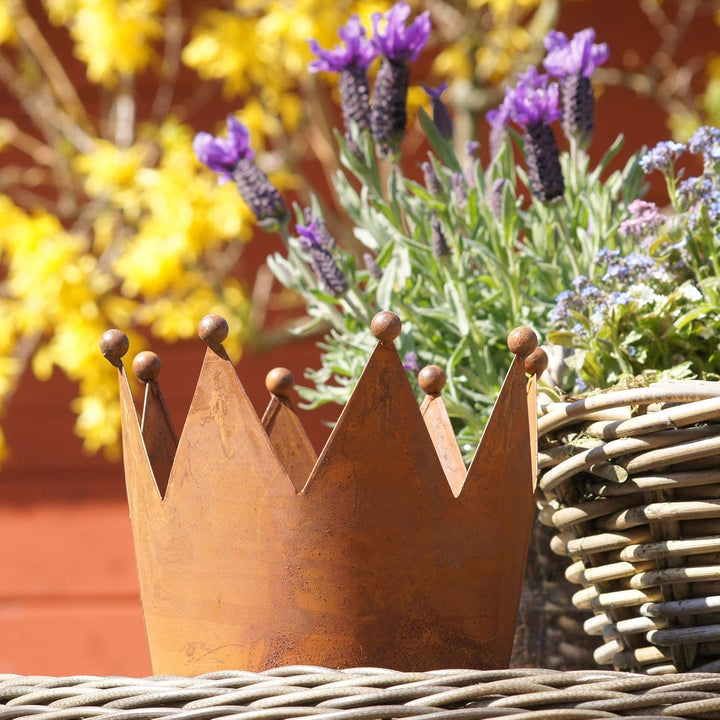 UNUS Krone Rost, Gartendeko Rostoptik, Edelrostrost Deko für Garten, Terrasse Balkon Blumentopf (3er