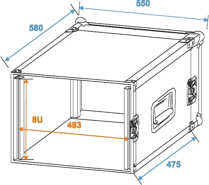 ROADINGER Verstärkerrack PR-2, 8HE, 47cm tief | Flightcase für 483-mm-Geräte (19") | 9 mm mehrschich