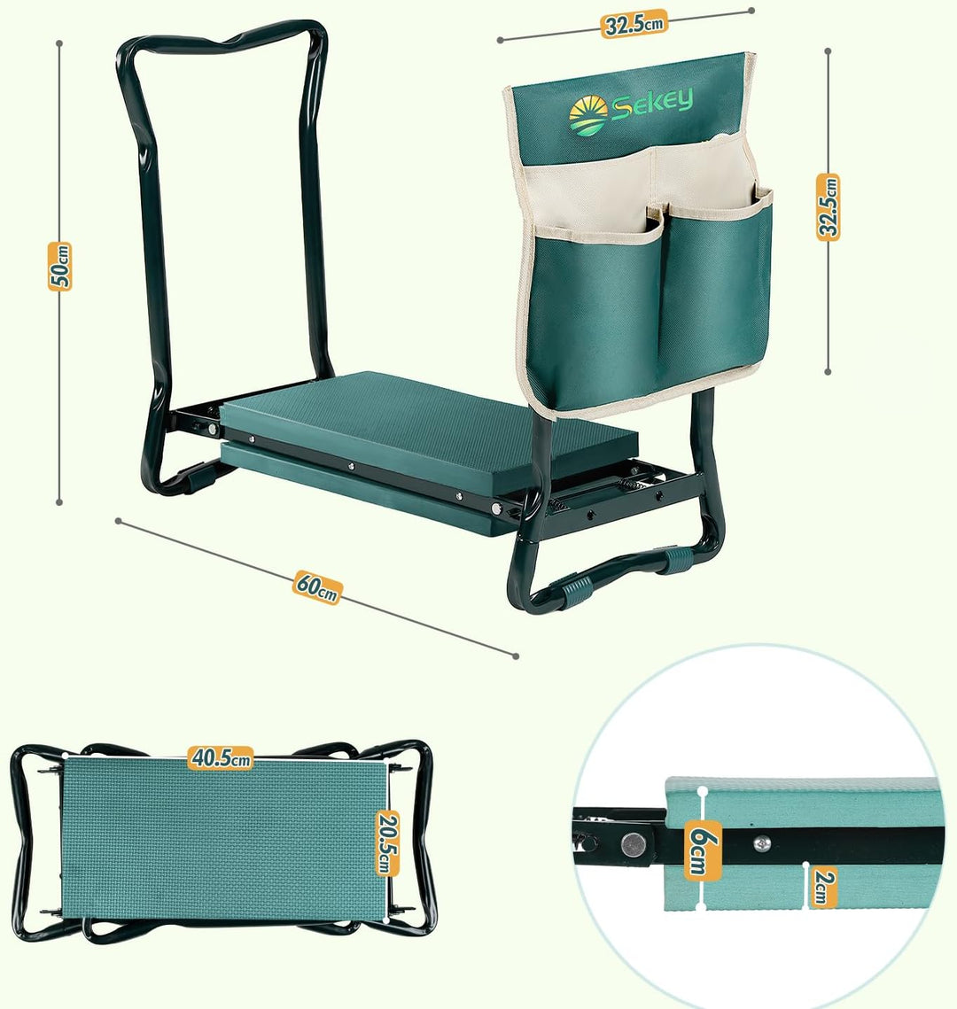 Sekey 2 in 1 XXL Kniebank für Gartenarbeit Gepolstert Gartenhocker Klappbar Gartenbank Höhenverstell