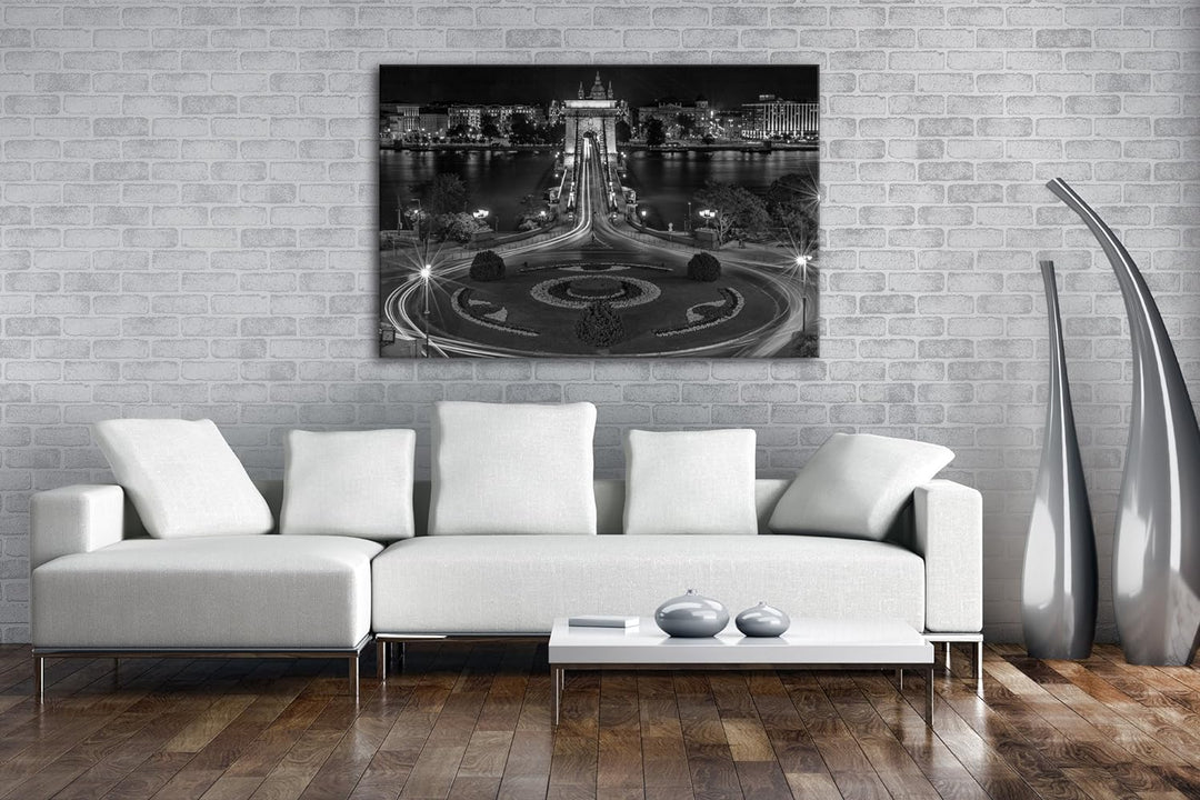 deyoli Kettenbrücke in Budapest bei Nacht Effekt: Schwarz/Weiss Format: 80x60 als Leinwand, Motiv fe
