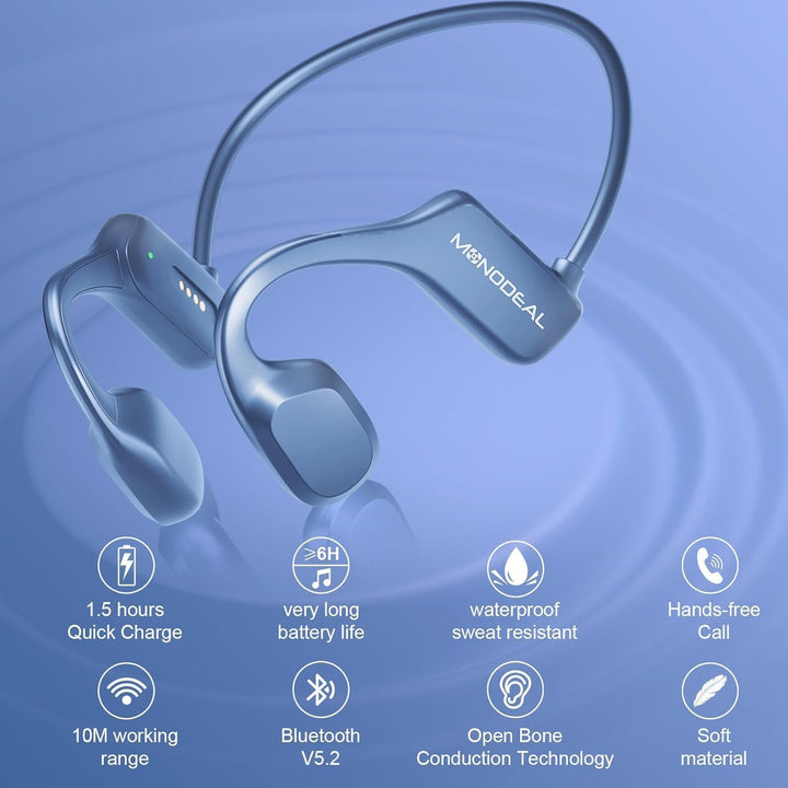 MONODEAL Knochenschall Kopfhörer Bluetooth, Open Ear Kopfhörer Kabellos, 5.2 Sport Bone Conduction K