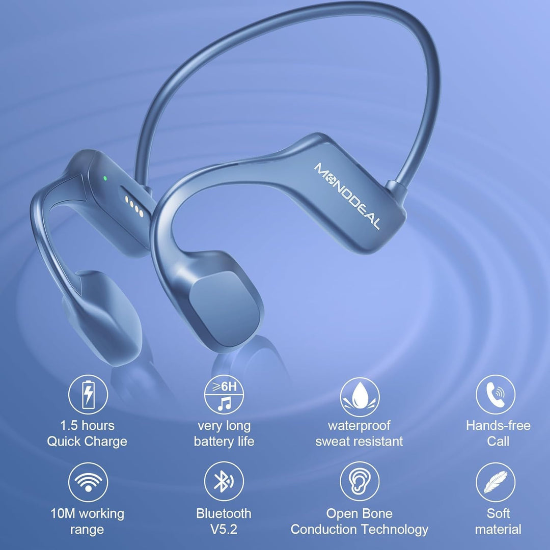 MONODEAL Knochenschall Kopfhörer Bluetooth, Open Ear Kopfhörer Kabellos, 5.2 Sport Bone Conduction K