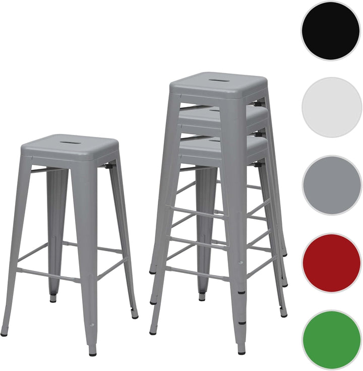 Mendler 4er-Set Barhocker HWC-A73, Barstuhl Tresenhocker, Metall Industriedesign stapelbar - grau, G