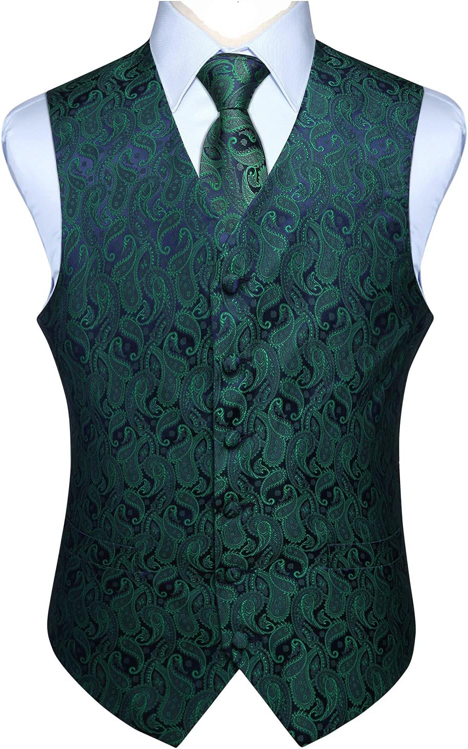 Enlision Herren Paisley Floral Jacquard Weste & Krawatte und Pocket Square Weste Anzug Set XL Grun,