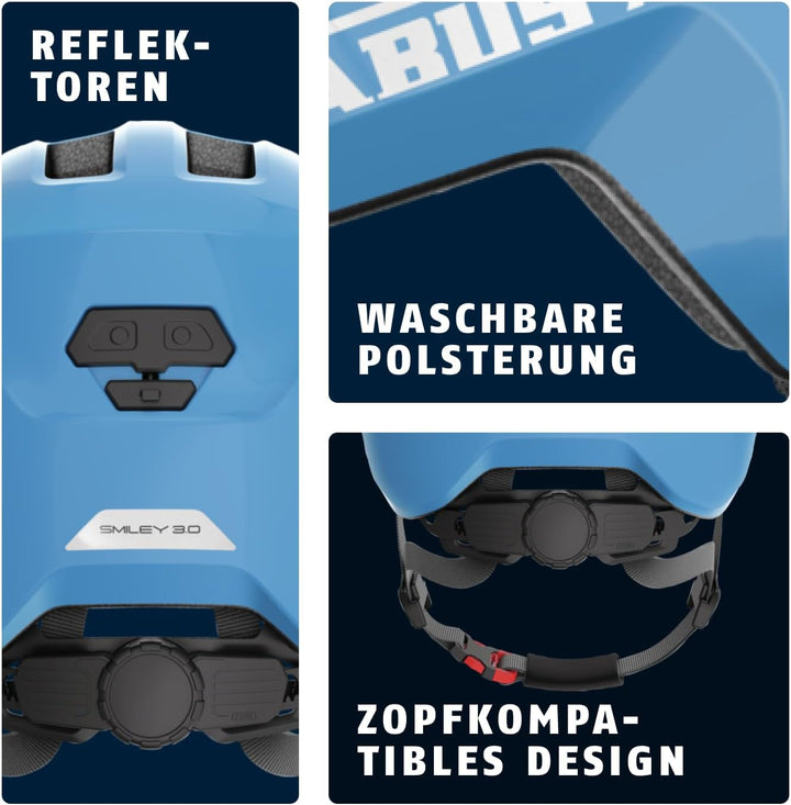 ABUS Kinderhelm Smiley 3.0 - Fahrradhelm mit tiefer Passform, kindergerechten Designs & Platz für ei