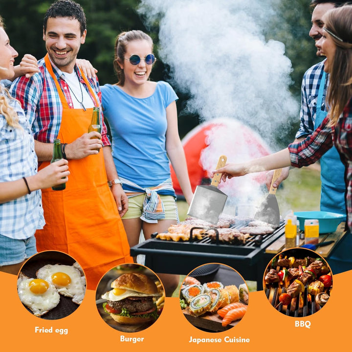 HAPPY FINDING Grillspachtel, XXL holzgriff Grillbestecksets Edelstahl Grill Zubehör mit Grillspatel-