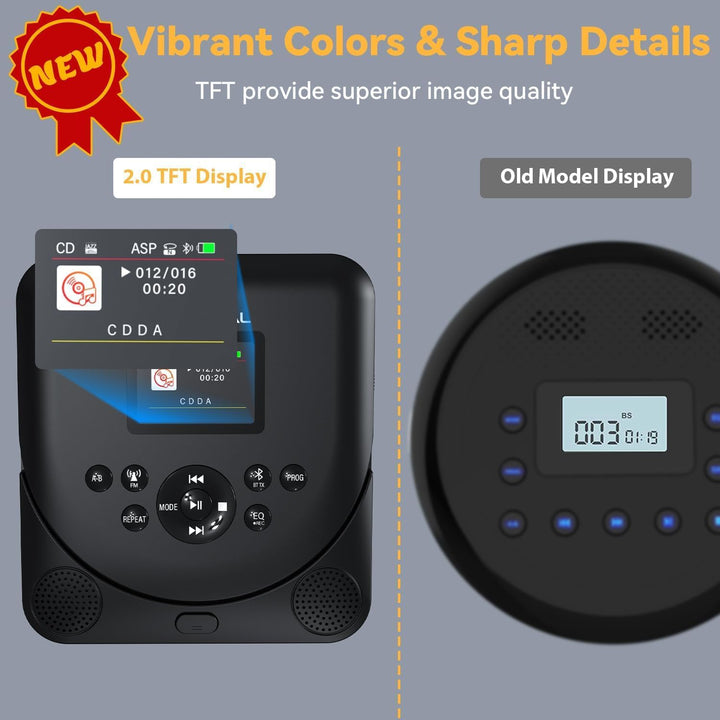 CD Player Tragbar mit TFT Display, 2024 MONODEAL Tragbarer CD Player Bluetooth, Wiederaufladbar CD P