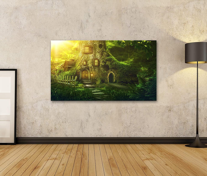 islandburner Bild auf Leinwand Fantasie Baumhaus Tiefer Wald Bilder Wandbilder Poster Leinwand 80x40
