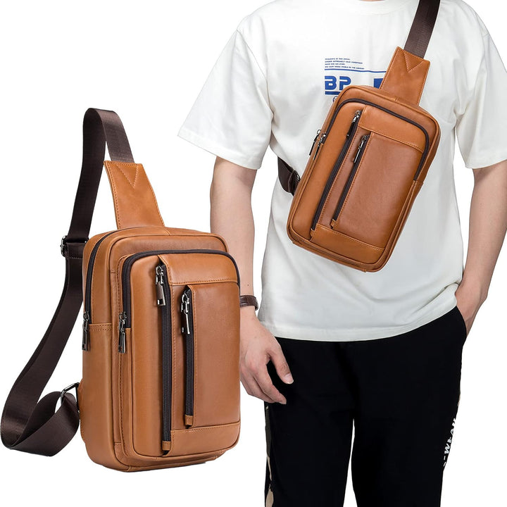 LOONGYOON Neue Herren Leder Umhängetasche Retro Casual Vertikale Tasche Business Travel Multi Zipper