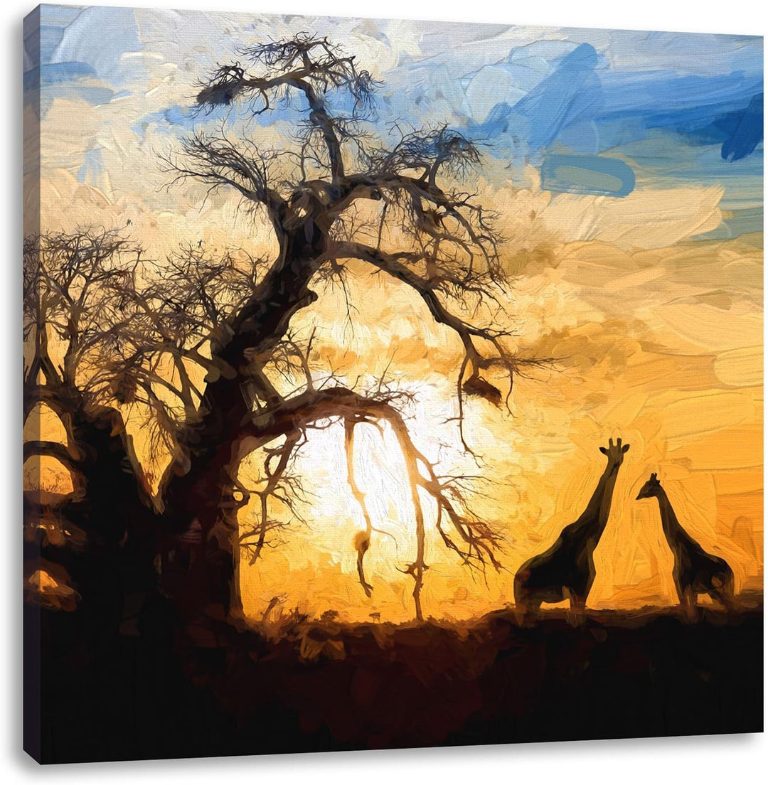 Pixxprint Zwei Giraffen in der Wüste als Leinwandbild Quadratisch/Grösse: 70x70 / Wandbild/Kunstdruc