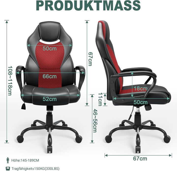 BASETBL Bürostuhl Racing Stuhl Gaming Stuhl Sessel Schreibtischstuhl Ergonomisch Drehstuhl Sportsitz