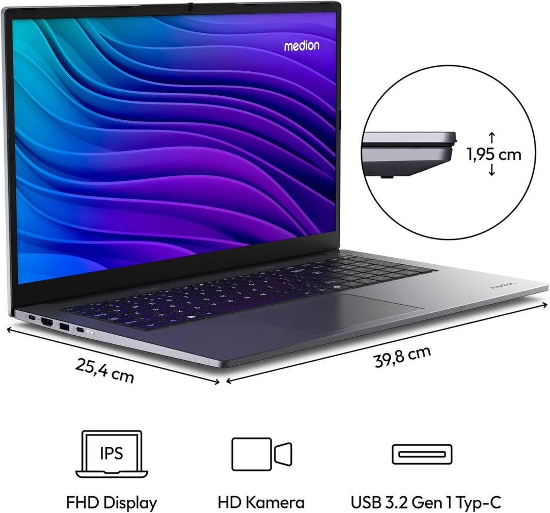 MEDION 43,9 cm (17,3 Zoll Full HD) E17223 Laptop (Intel Core i3 N305, 8GB DDR4 RAM, 512GB SSD, HD We
