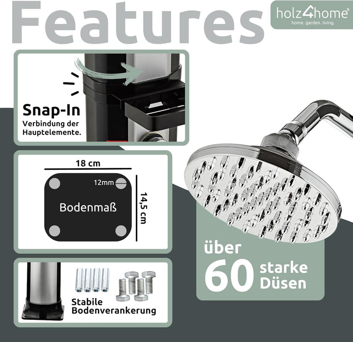 holz4home® Solardusche Gartendusche I Aussendusche mit Warmwasser bis 60°C I Outdoordusche für Garte