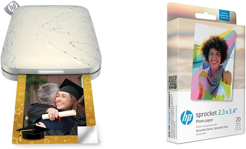 HP Sprocket Portable 5.8x8.7 cm Sofortbilddrucker (Weiss) & Sprocket 5.8x8.7 cm Premium Zink Sticker