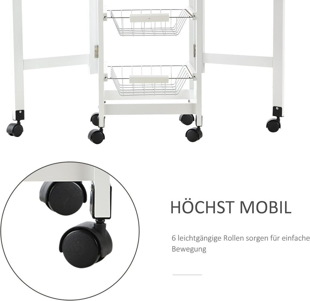 HOMCOM Küchenwagen faltbar Rollwagen Servierwagen Schublade mit 3 Körben 6 Universal-Rollen für Küch